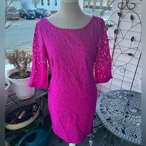 Ivanka Trump Fuchsia Lace Dress 8 Sheath Dressy Fully Lined Party Weddings VGUC